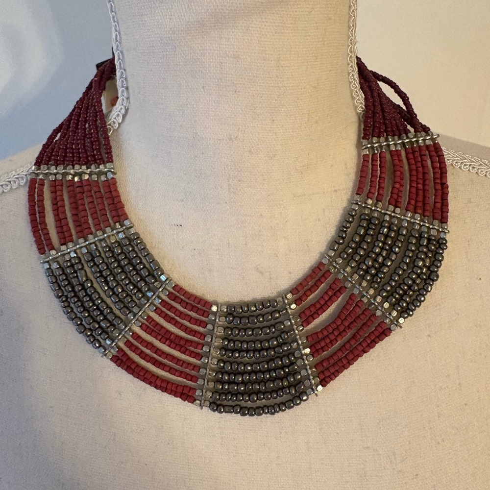 Decree Red and Gray Beaded Necklace